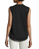 Side-Knot Tulle-Trim Tank, Black
