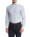 Jacquard-Stripe Long-Sleeve Sport Shirt, Light Blue