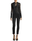Button-Front Sheer Cardigan, Black