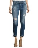 Nico Mid-Rise Distressed Skinny Ankle Jeans with Released Hem, Indigo