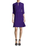 3/4-Sleeve Silk Jacquard Cocktail Dress, Purple