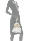Embellished Feather Dome Clutch Bag, Porcelain White