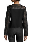 Cropped Cutout Leather Moto Jacket, Black