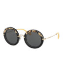 Round Velvet Sunglasses, Leopard/Gray