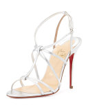 Metallic Crisscross Red Sole Sandal, Silver