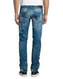 Demon Paint-Splatter Faded Denim Jeans, Medium Blue
