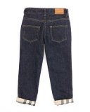 Boys' Check-Cuff Jeans, Indigo, 4Y-10Y