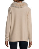 Oversized Dolman-Sleeve Sweater w/ Fox Fur Collar