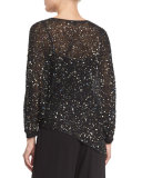 Hand-Beaded Asymmetric Chiffon Blouse, Caviar