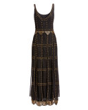 Sleeveless Studded Macramé & Chiffon Column Gown