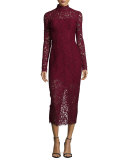Long-Sleeve Lace Midi Cocktail Dress