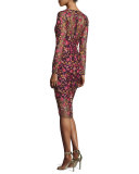 Long-Sleeve Embroidered Sheath Dress, Pink/Multi