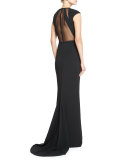 Crepe Cady Open-Back Illusion Gown, Black