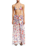 Ranuncoli Cotton Voile Maxi Coverup Skirt, White/Pink