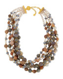 Gray & Peach Agate Twisted Strand Necklace