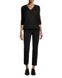 3/4-Sleeve V-Neck Sweater, Black