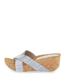 Gallo Crisscross Wedge Thong Sandal, Silver