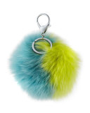 Two-Tone Fox Fur Pompom/Charm for Handbag, Yellow/Blue