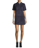 Alix Paneled Suede Shift Dress, Navy