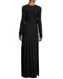 Long-Sleeve Fringe Jersey Maxi Dress, Black