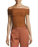 Dominique Off-the-Shoulder Ribbed Top, Cinnamon