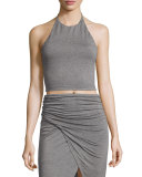 Jaymee Cropped Halter Top, Heather Gray