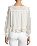Hazelina Long-Sleeve Ruffle-Trim Blouse, Beige 
