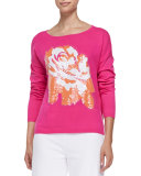 Sequined Floral Dolman-Sleeve Sweater