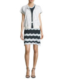 Sleeveless Scoop-Neck Zigzag Dress, Black