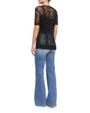 Cropped Short-Sleeve Sweater, Black