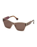 Metal Monochromatic Shield Sunglasses, Gold/Brown