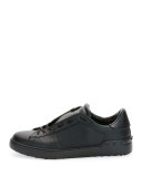 Low-Top Sneaker with Tonal Stripe, Black