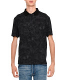 Tonal Butterfly-Print Short-Sleeve Polo, Black