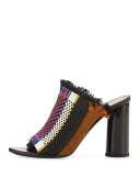 Woven Fringe 100mm Slide Sandal, Black