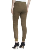 Stretch Suede Track Pants, Army