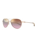 Universal Fit Lovitt Mirror Aviator Sunglasses, Rose Golden