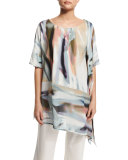 Go W/ the Flow Georgette Caftan Top, Multi/Black