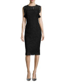 Eve Ruffled-Sleeve Lace Dress, Black