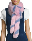 Swirly Striped Fox Fur Scarf, Pink