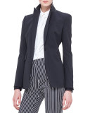 Perforated Leather-Collar Blazer, Noir