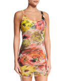 Bright Rose-Print Tankini Swimsuit Set
