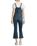 Denim Raw-Hem Cropped Flare-Leg Overalls, Paz