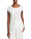 Cap-Sleeve Round-Neck Shell, Off White