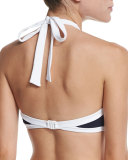 Block Party High-Neck Swim Top, Indigo