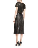 Tianna Studded Leather & Floral Lace Skirt, Black