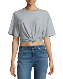 Cropped Twist-Front Jersey Top, Heather Gray