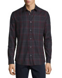 Plaid Lightweight Flannel Sport Shirt, Red Multi