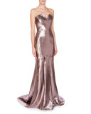 Strapless Metallic Mermaid Gown, Light Rose