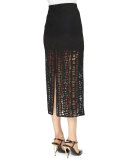 Cashmere-Blend Lace Combo  Midi Skirt