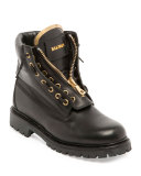 Taiga Leather Zip-Front Ranger Boot, Noir
